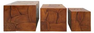 Praecipua Square Set Of 3 Teak Wooden Stools In Brown