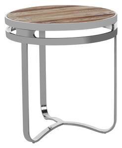 Mintaka Round Wooden Side Table With Silver Frame In Natural