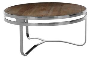 Mintaka Round Wooden Coffee Table With Silver Frame In Natural