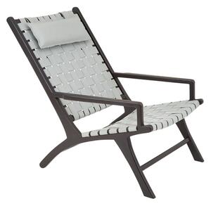 Formosa Grey Leather Woven Accent Chair With Black Wooden Frame