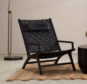 Formosa Black Leather Woven Accent Chair With Wooden Frame