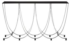 Ruchbah Black Glass Top Console Table With Curved Metal Base