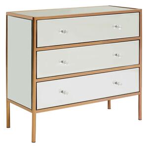 Dombay Mirrored Glass Chest Of 3 Drawers In Rose Gold