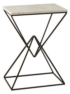 Shalom Rectangular White Marble Top Side Table With Black Base