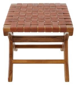 Formosa Square Wooden Stool With Leather Seat In Brown