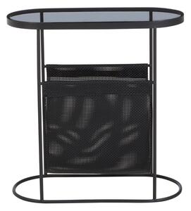 Ruchbah Grey Glass Top Side Table With Black Metal Frame