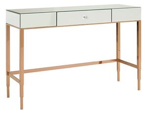 Dombay Mirrored Glass Console Table With 3 Drawers In Rose Gold