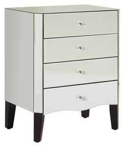 Dingolay Mirrored Glass Chest Of 4 Drawers In Silver