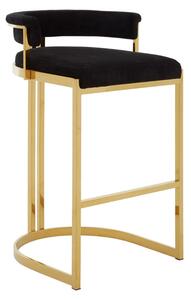 Markeb Black Velvet Bar Stool With Gold Stainless Steel Frame