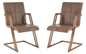 Australis Grey Leather Dining Chairs With Iron Frame In A Pair