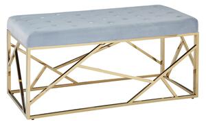 Alluras Blue Velvet Seating Bench With Gold Steel Frame