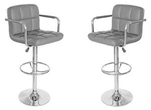 Voyo Grey Leather Bar Stool In Pair