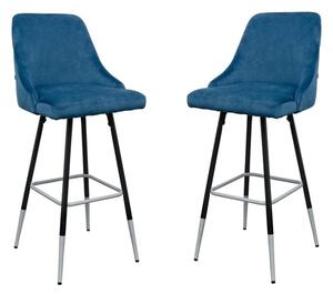 Fiona Blue Fabric Bar Stool In Pair