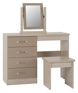 Mack Oak Wooden Dressing Table Set With Oyster Gloss Front