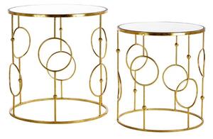 Avanto Round Glass Set of 2 Side Tables With Circle Gold Frame