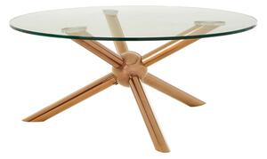 Kurhah Round Clear Glass Coffee Table With Rose Gold Frame