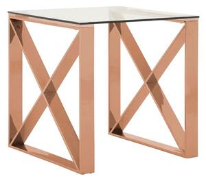 Alluras Clear Glass End Table In Cross Rose Gold Frame