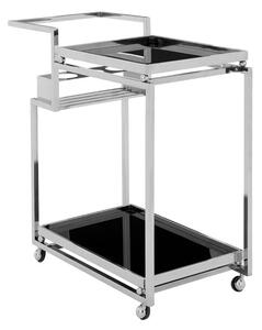 Kurhah Black Glass 2 Tier Drinks Trolley With Silver Steel Frame