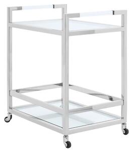 Sceptrum Clear Glass 2 Tier Bar Trolley With Silver Steel Base