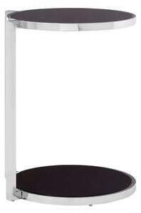 Kurhah Black Glass 2 Tier Side Table With Silver Steel Frame