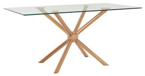 Kurhah Rectangular Clear Glass Dining Table With Rose Gold Frame