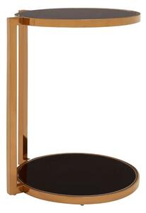 Kurhah Black Glass 2 Tier Side Table With Rose Gold Steel Frame