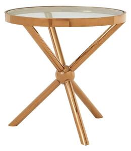 Kurhah Round Clear Glass Top Side Table With Rose Gold Frame