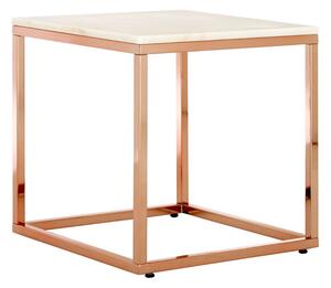 Alluras Square White Marble End Table With Rose Gold Frame