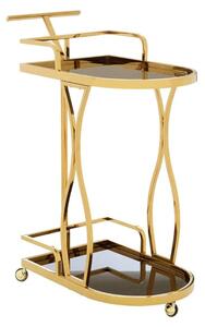 Kurhah Black Glass Serving Trolley With Gold Wavy Frame