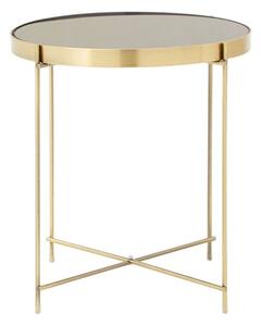 Alluras Round Small Black Glass Dining Table In Bronze Frame