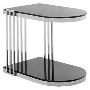 Kurhah U-Shaped Black Glass Side Table With Silver Frame