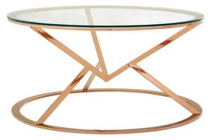 Alluras Corseted Round Glass Coffee Table In Rose Gold