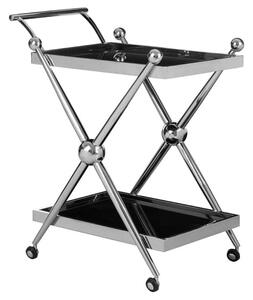 Kurhah Black Glass Serving Trolley With Silver Cross Frame