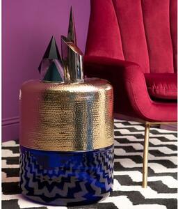 Intan Round Gold Aluminium Side Table With Blue Glass Base