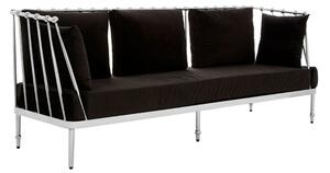 Kurhah Black Velvet 3 Seater Sofa With Silver Tapered Frame