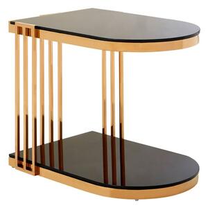 Kurhah U-Shaped Black Glass Side Table With Rose Gold Frame