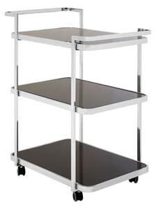 Alvara Black Glass 3 Tier Drinks Trolley With Chrome Frame