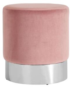 Sceptrum Round Velvet Stool With Silver Steel Base In Pink