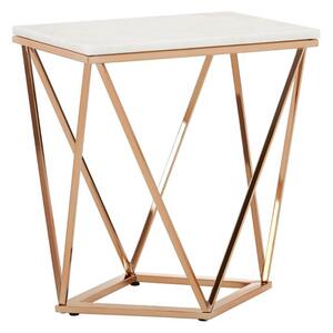 Alluras Rectangular White Marble End Table In Rose Gold Frame