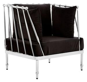 Kurhah Black Velvet Armchair With Silver Tapered Frame