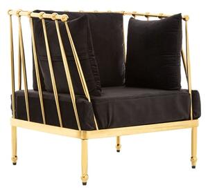 Kurhah Black Velvet Armchair With Gold Tapered Frame