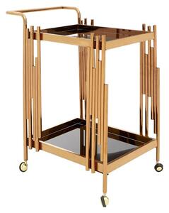 Kurhah Black Glass Serving Trolley With Rose Gold Deco Frame