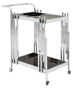 Kurhah Black Glass Serving Trolley With Silver Deco Frame