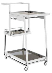 Kurhah Black Glass 3 Tier Drinks Trolley With Silver Frame