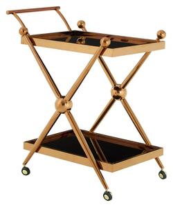 Kurhah Black Glass Serving Trolley With Rose Gold Cross Frame