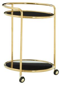 Kurhah Black Glass 2 Tier Drinks Trolley With Gold Frame