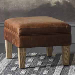 Padston Leather Foot Stool In Vintage Brown