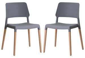 Rivera Grey Plastic Dining Chairs With Beech Legs In Pair