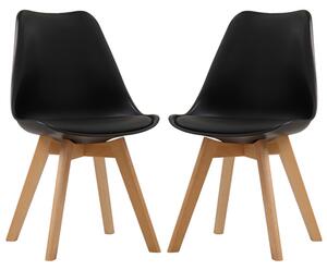 Livre Black Plastic Dining Chairs With Wooden Legs In Pair