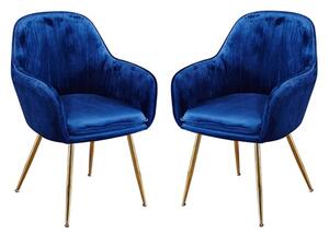 Lewes Velvet Royal Blue Dining Chairs With Gold Legs In Pair